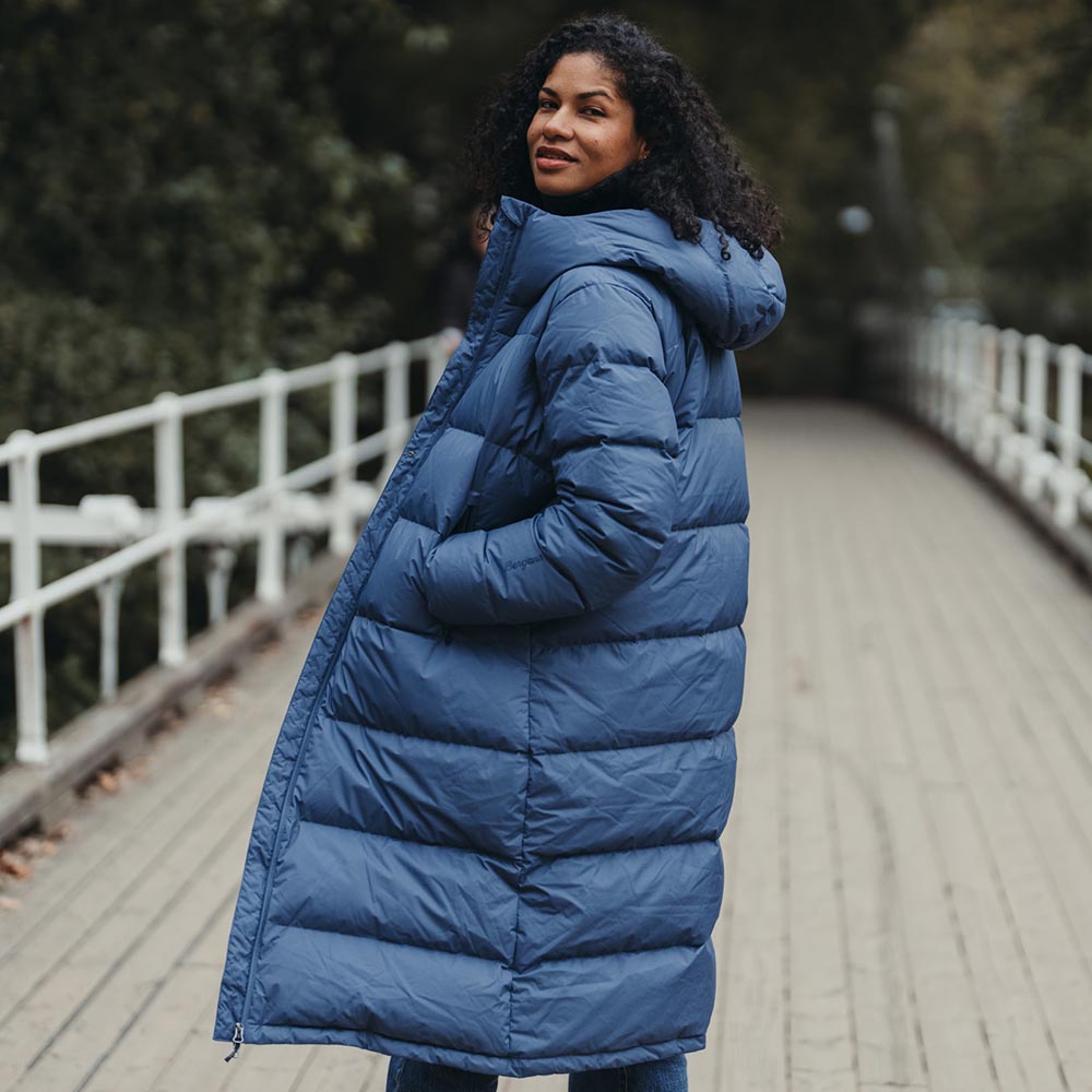Дамско пухено палто Bergans Urban Down Long Coat Women Granite Blue