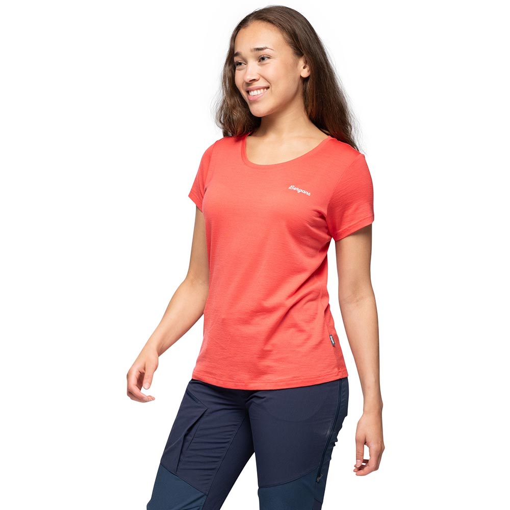 Women's merino wool Bergans Rabot Emblem Wool Tee Women Peachy Red