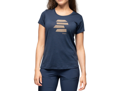 Women's Merino Wool T-Shirt Bergans Rabot Mount Wool Tee Women Navy Blue / Warm Sand 2026 – a blend of Merino wool and sun protection factor 30+!⭐Buy now!⭐